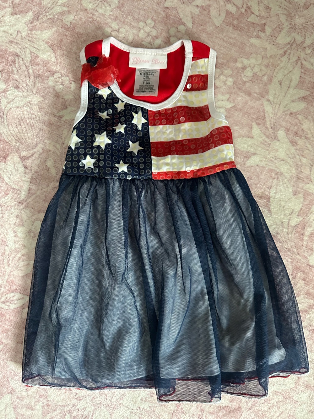 Bonnie Baby Red White and Navy American Flag Tulle Dress